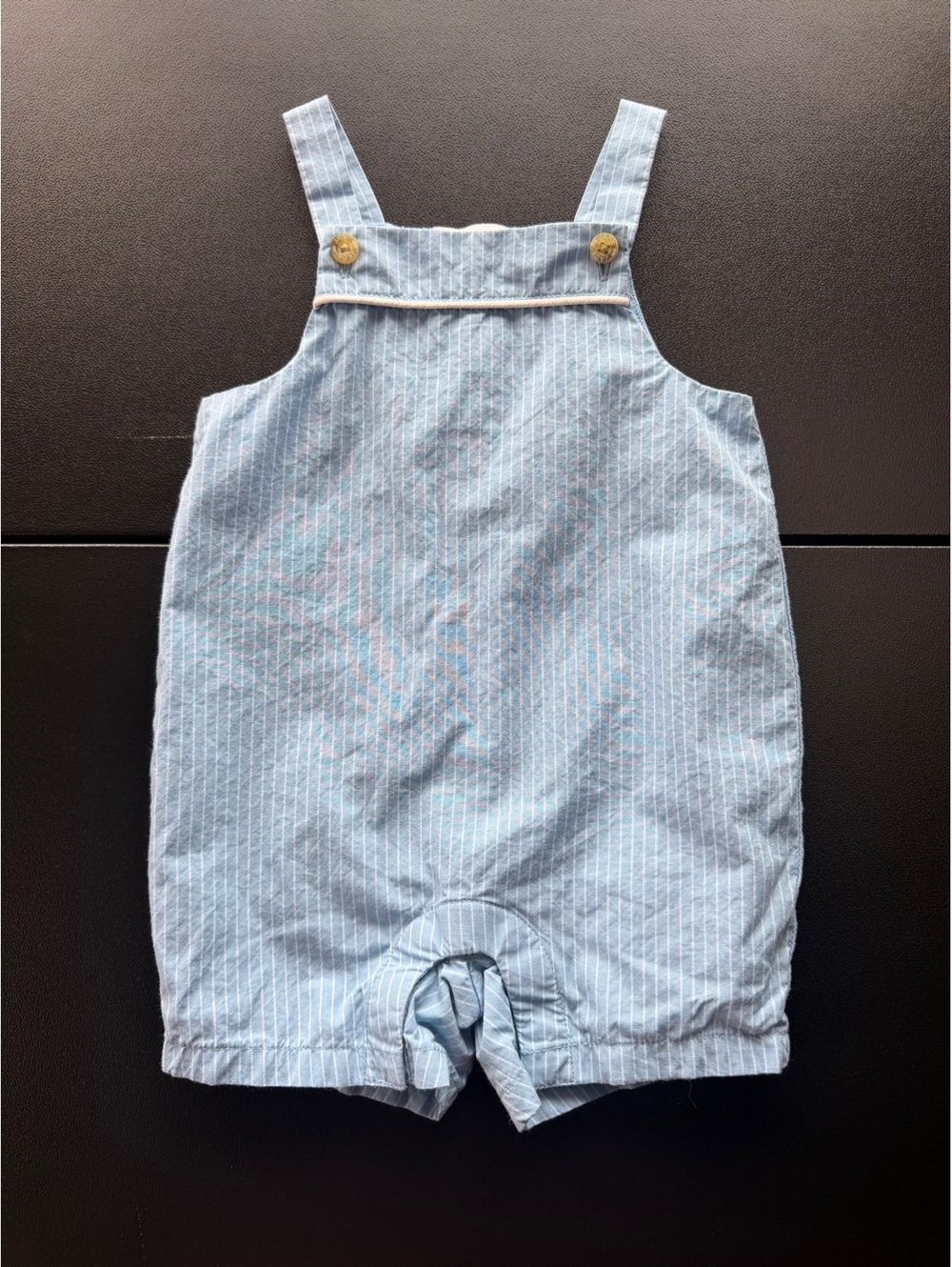 Janie and Jack Baby Boys Shortall 3-6M Blue White Stripe Cotton Overall Romper